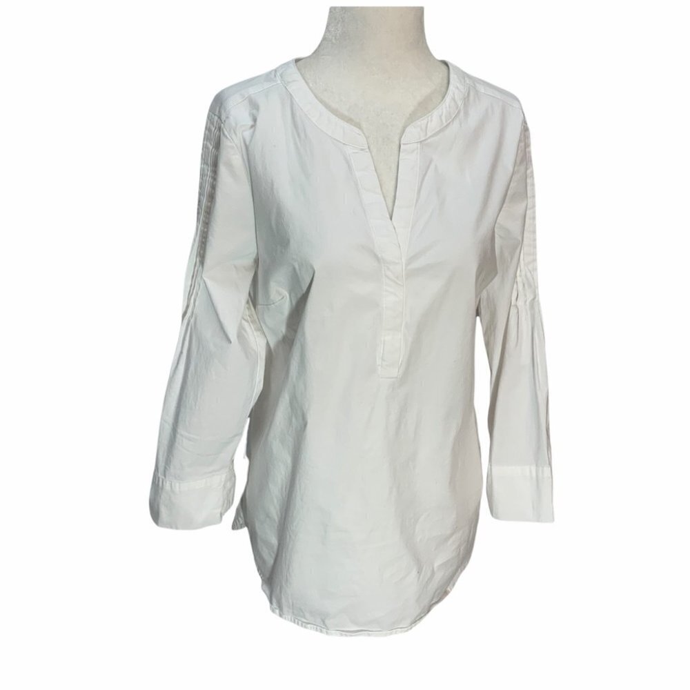 𝅺chaus🤍white Cotton Blouse/Top Collarless Split Neck Size S